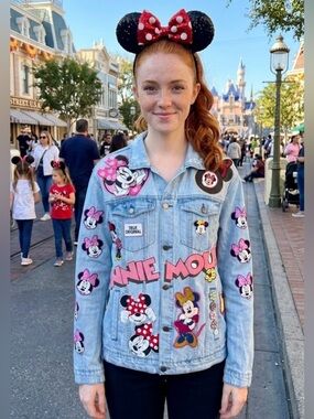 Disney Upcycled Minnie Mouse Denim Distressed Embellished Jacket - Size XL